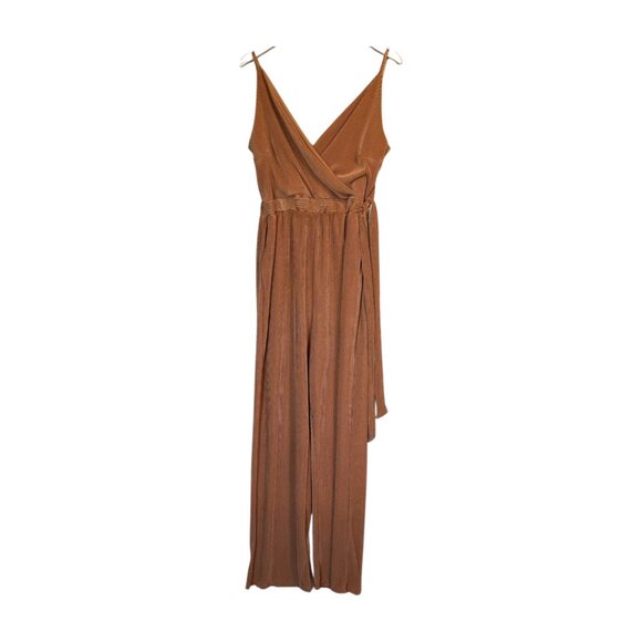 Vintage Golden Pleated Wide-Leg Jumpsuit - Picture 2 of 6